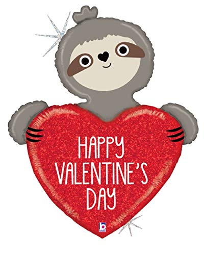 35" Valentine Sloth Holographic Foil Balloon