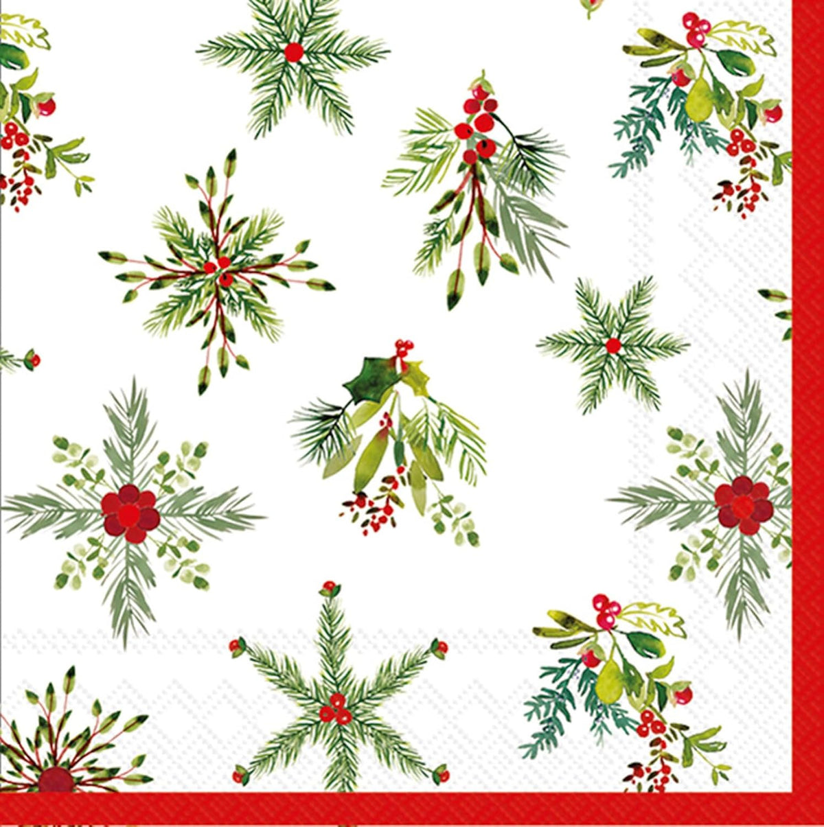 Cocktail Napkins Disposable 3-Ply Paper Party Napkin Pack, 5" x 5", Merry Berry Stars, 20-Count