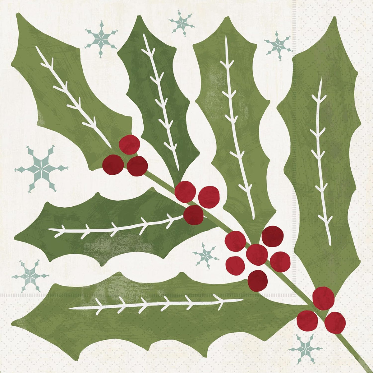 Party Napkins Disposable 3-Ply Paper Lunch Napkin Pack, 6.5" x 6.5", Winter Berry Holly, 20-Count