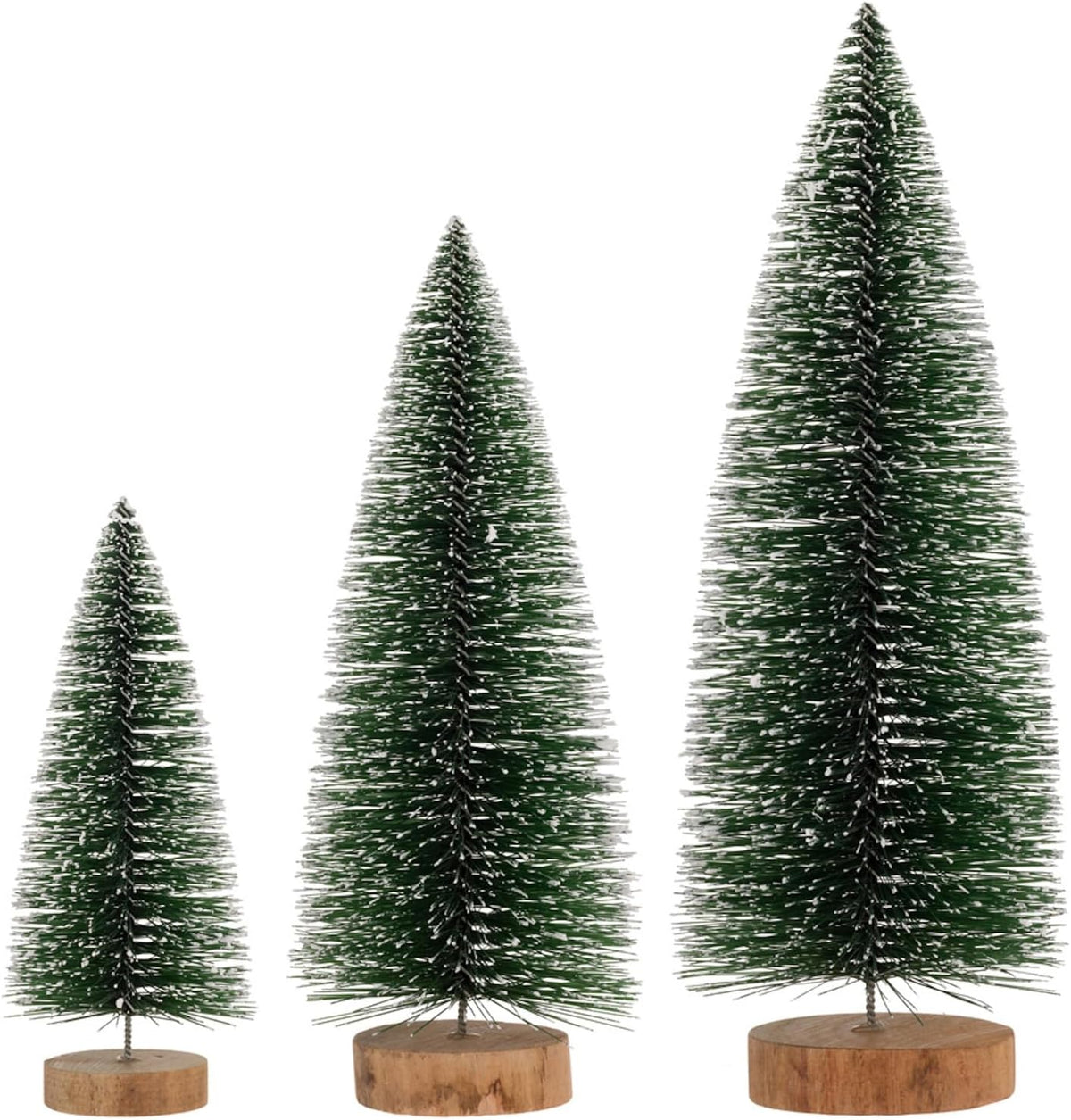 Bottle Brush Christmas Tree for Tabletop Mantel Shelf Winter Holiday Decorations for Home, 3 Sizes, Green White Tipped Trees