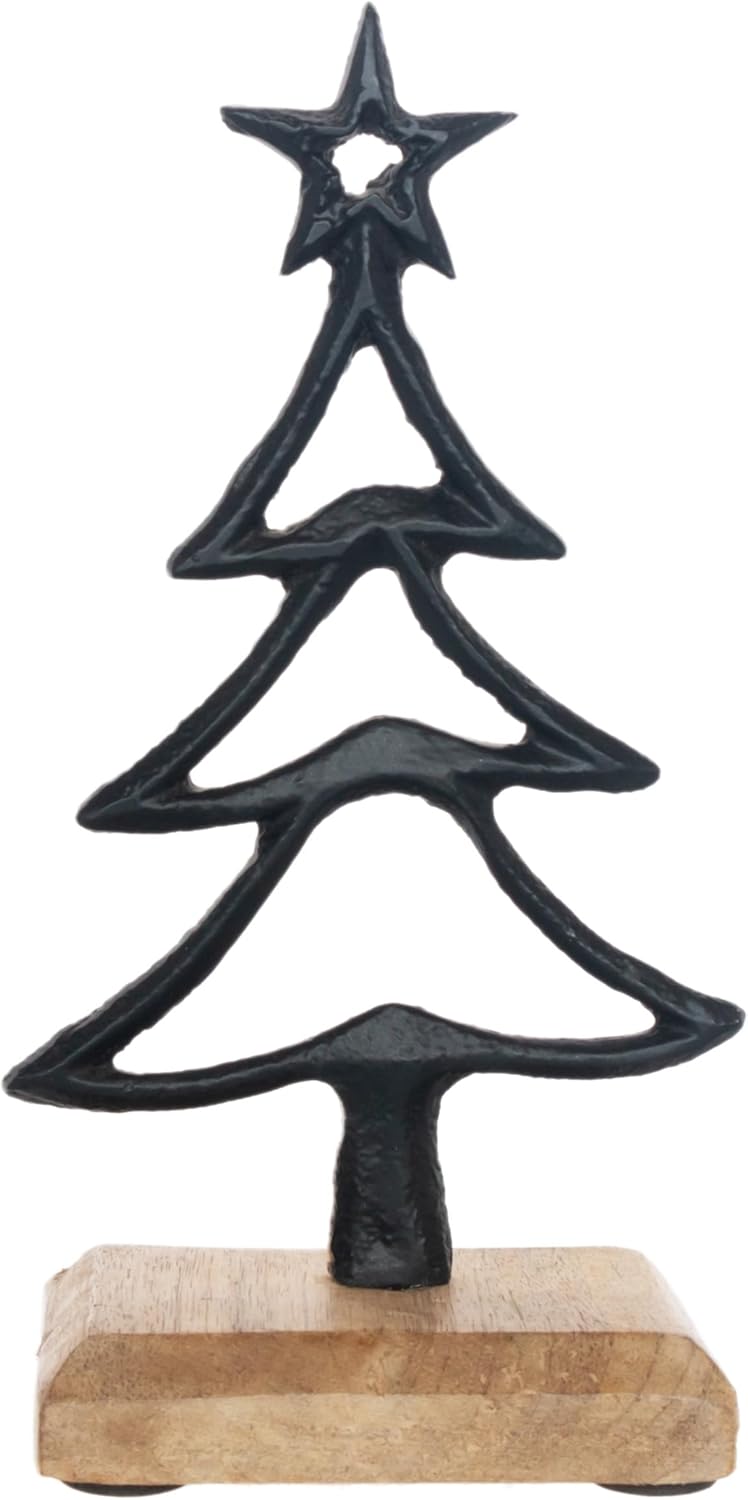 Tabletop Christmas Tree Winter Holiday Decorations for Home, 6.25", Black Metal Tree with Star
