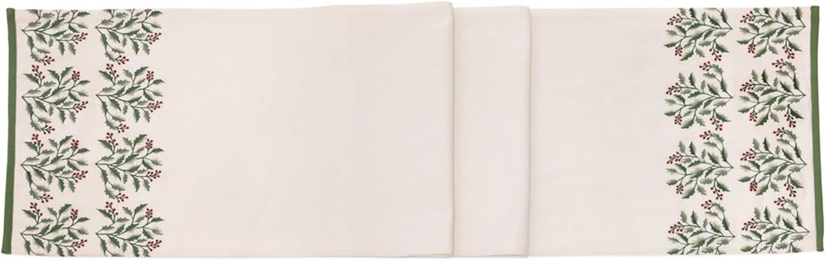 Cotton Table Runner Dining Room Tabletop Decorations for Home and Tablescapes, 14" x 72", Holly