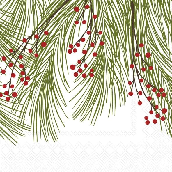 Party Napkins Disposable 3-Ply Paper Lunch Napkin Pack, 6.5" x 6.5", Winterberry Pine, 20-Count