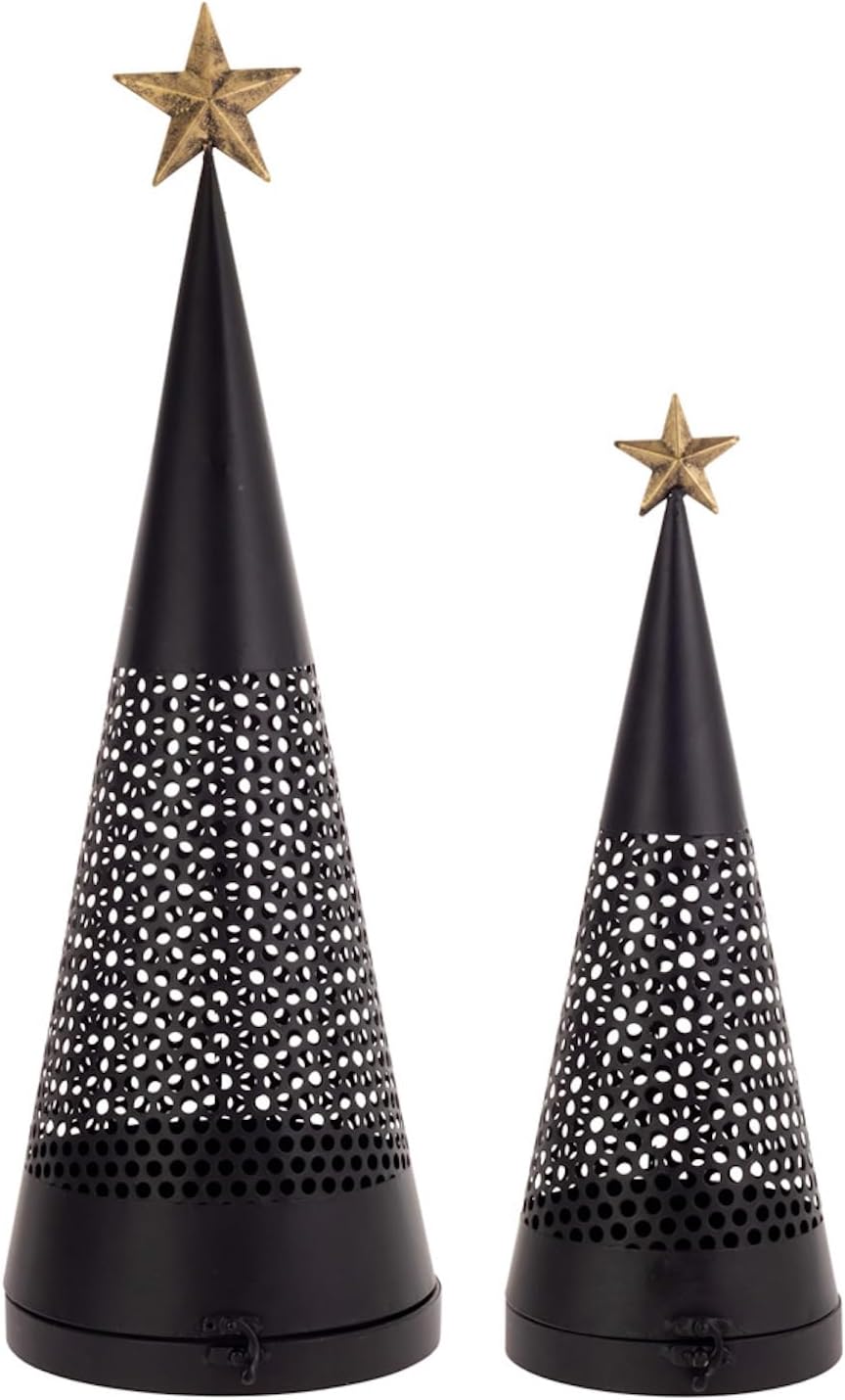 Black Metal Cone Trees Set of 2 Christmas Décor