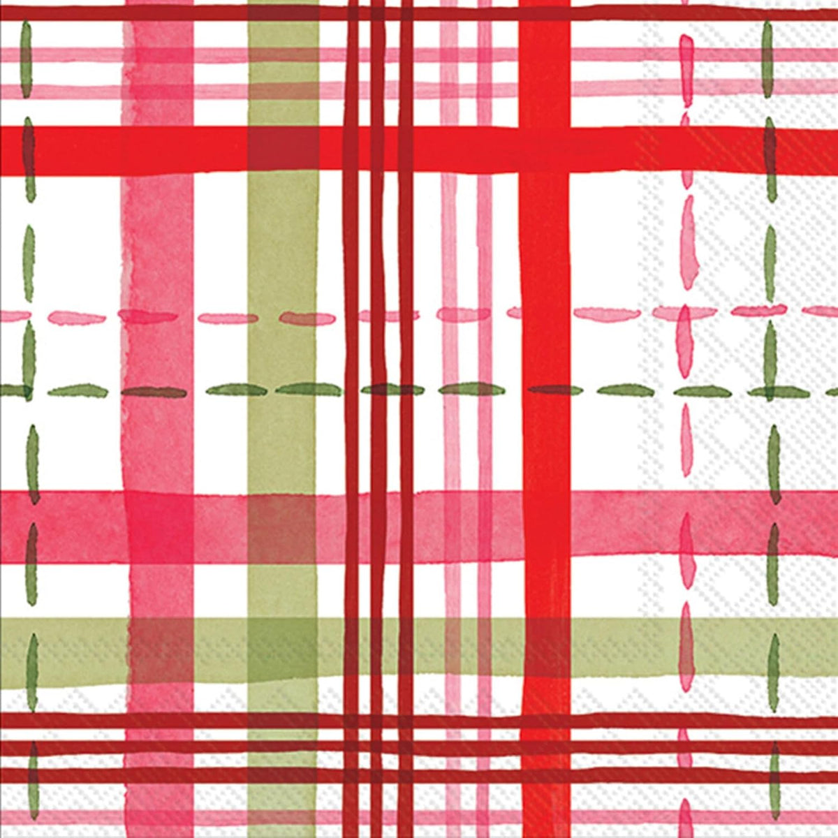 Party Napkins Disposable 3-Ply Paper Lunch Napkin Pack, 6.5" x 6.5", Merry Berry Plaid, 20-Count