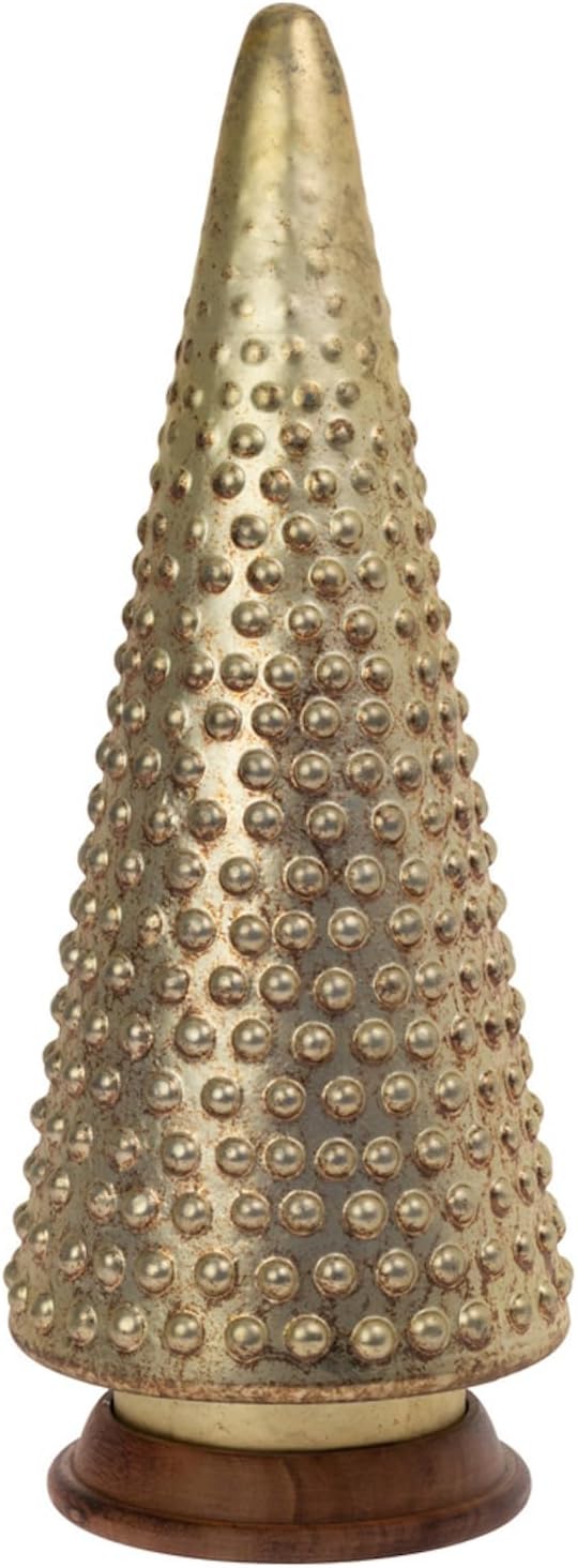 Glass Christmas Tree for Tabletop Mantel Shelf Winter Holiday Decorations for Home, Large, Nobby Burnished Gold