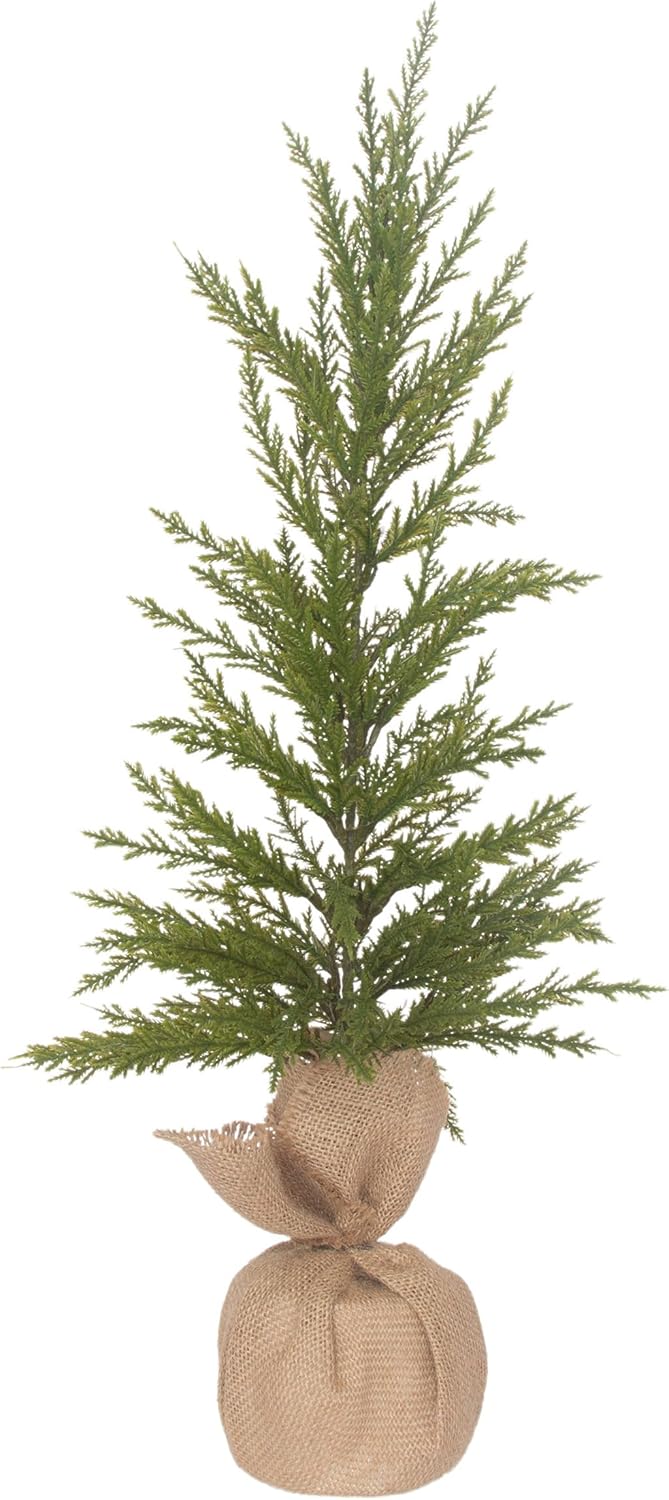 Artificial Evergreen Tree in Burlap Base Christmas Holiday Decorations for Home, Large 26.5", Winter Fir