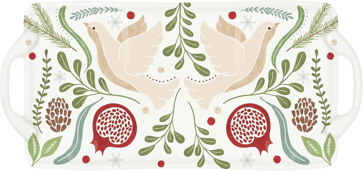 Large Melamine Serving Tray with Handles, 18" x 8.75", Winter Berry