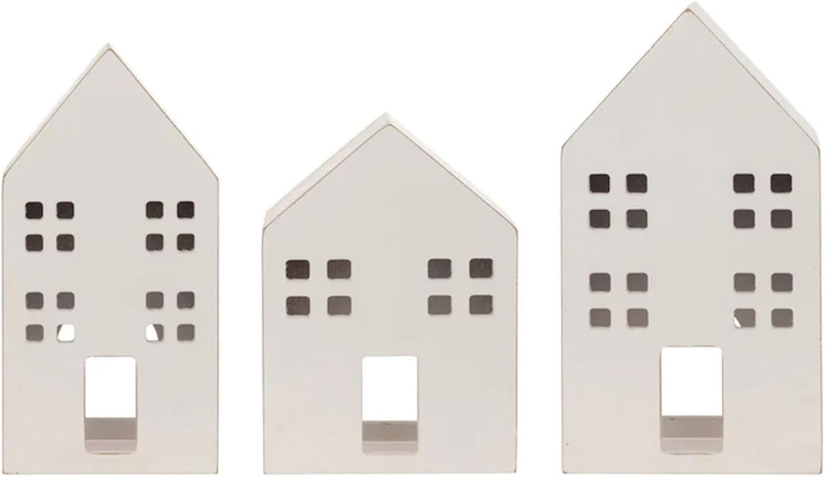Christmas Village Houses Tealight Holders Holiday Decorations for Home, Set of 3, Winter White