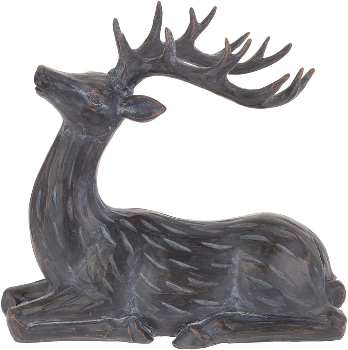 Christmas Statue Figurines for Tabletop Mantel Shelf Winter Holiday Decorations for Home, Sitting, Etched Slate Deer