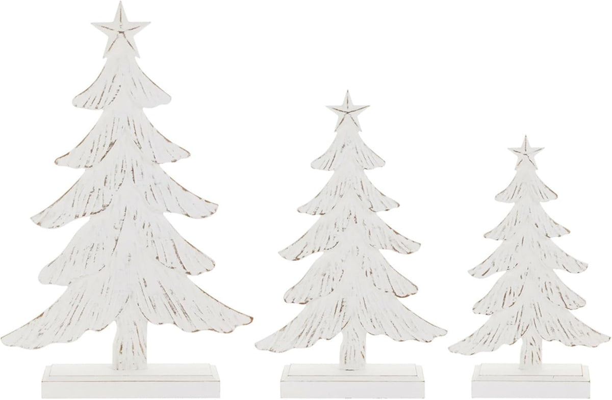 Christmas Tree for Tabletop Mantel Shelf Winter Holiday Decorations for Home, 3 Sizes, Weathered Winter White Trees