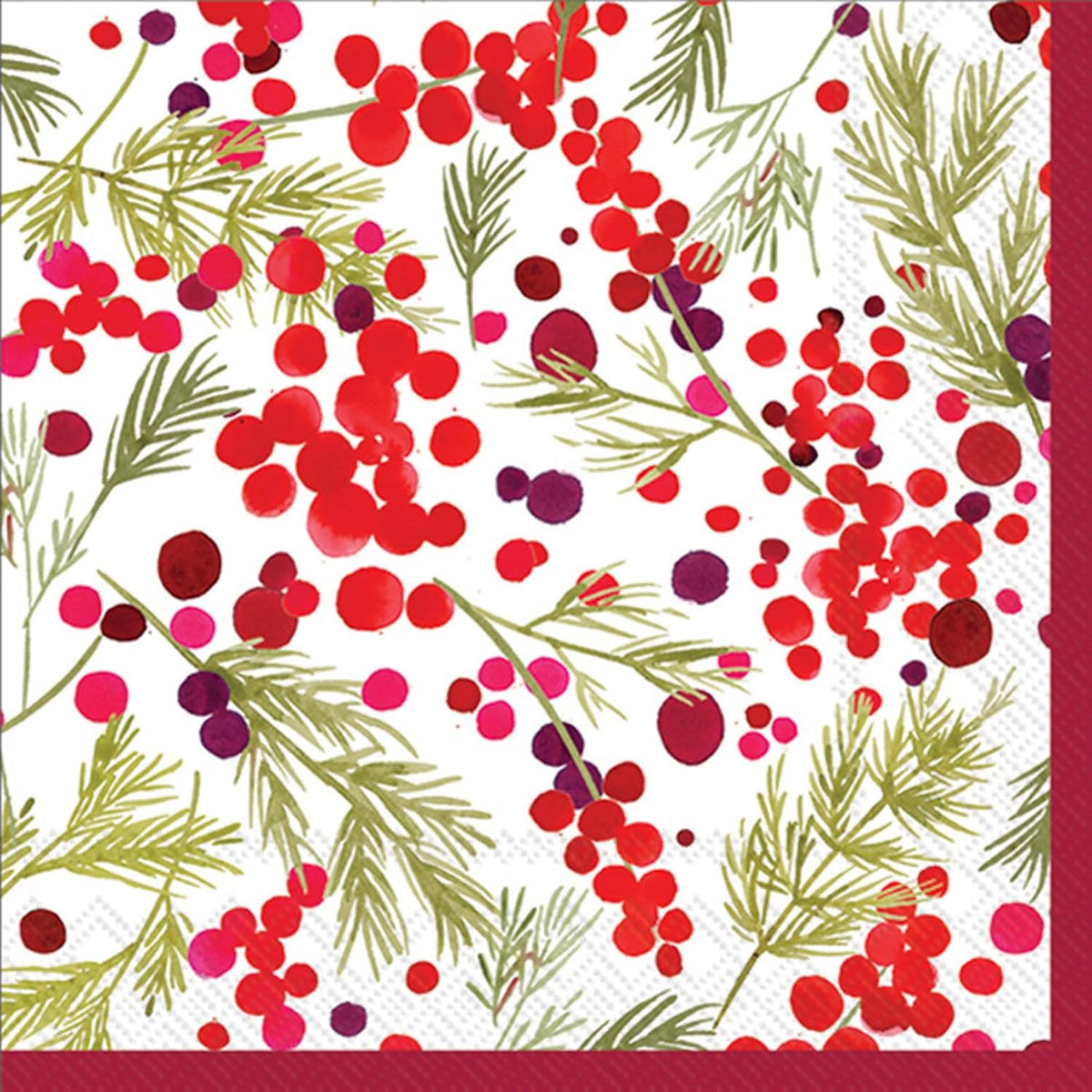 Cocktail Napkins Disposable 3-Ply Paper Party Napkin Pack, 5" x 5", Merry Berries, 20-Count