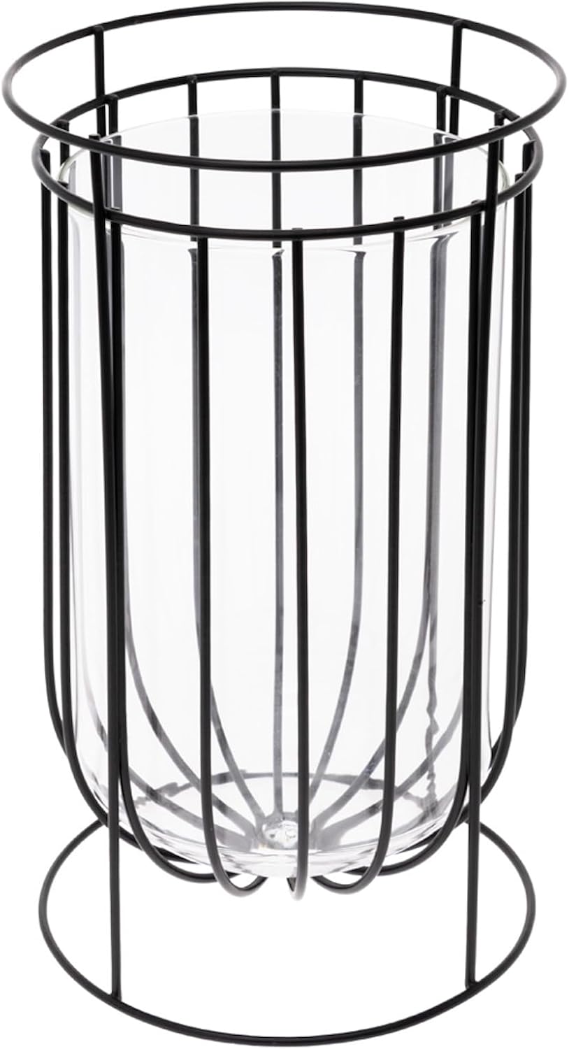 Vases Basket-Style Metal Urn Candle Holder Vase with Glass Insert, Small, Black