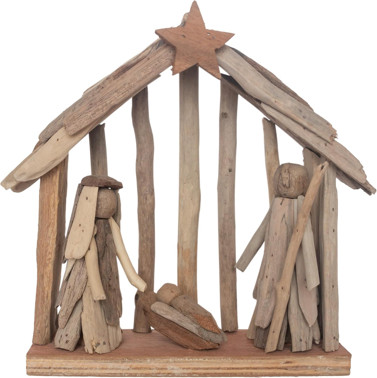 Christmas Statue Tabletop Figurine Winter Holiday Decorations, 11" x 10.25", Driftwood Nativity Scene