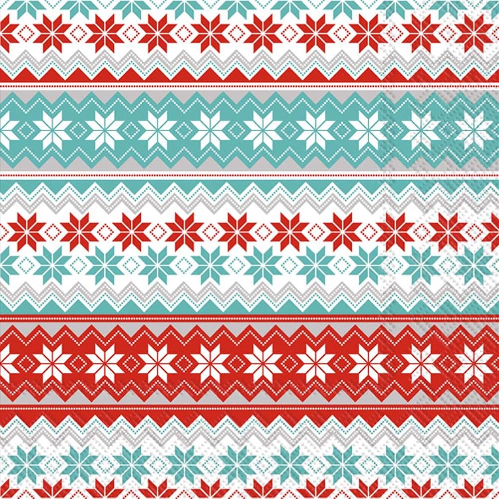 3-Ply Paper Napkins, 20-Count Lunch Size, Reindeer Stripe