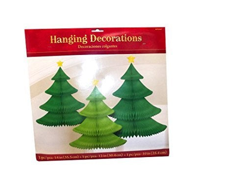 Christmas Tree Honeycomb Hanging Decoration 3 Ct