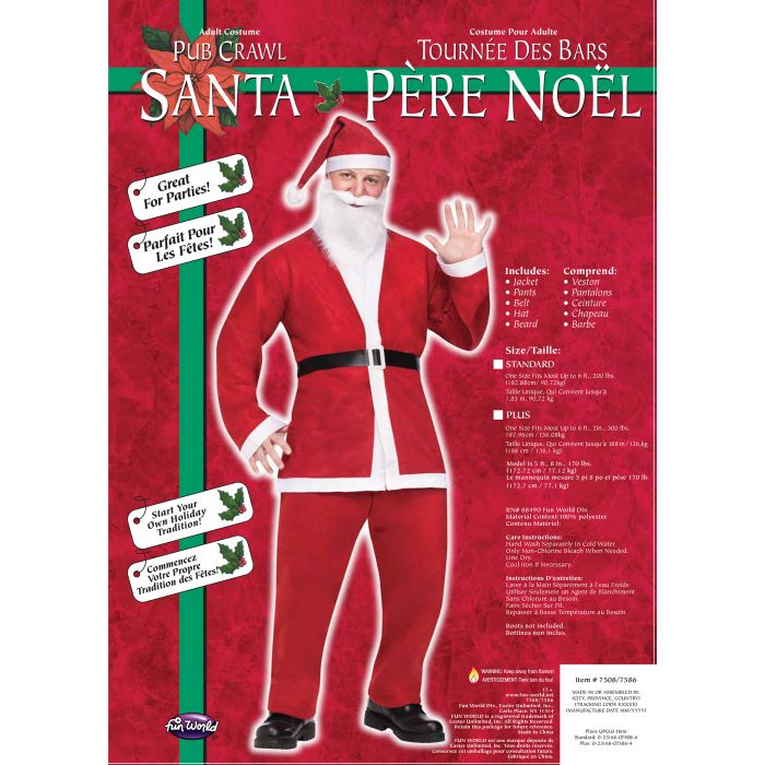 Pub Crawl Santa Suit - Adult Costume