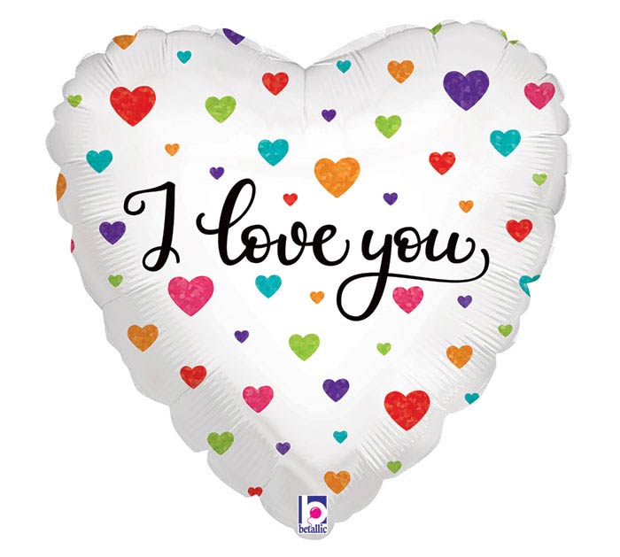 18"PKG ILY COLORFUL HEARTS I LOVE YOU