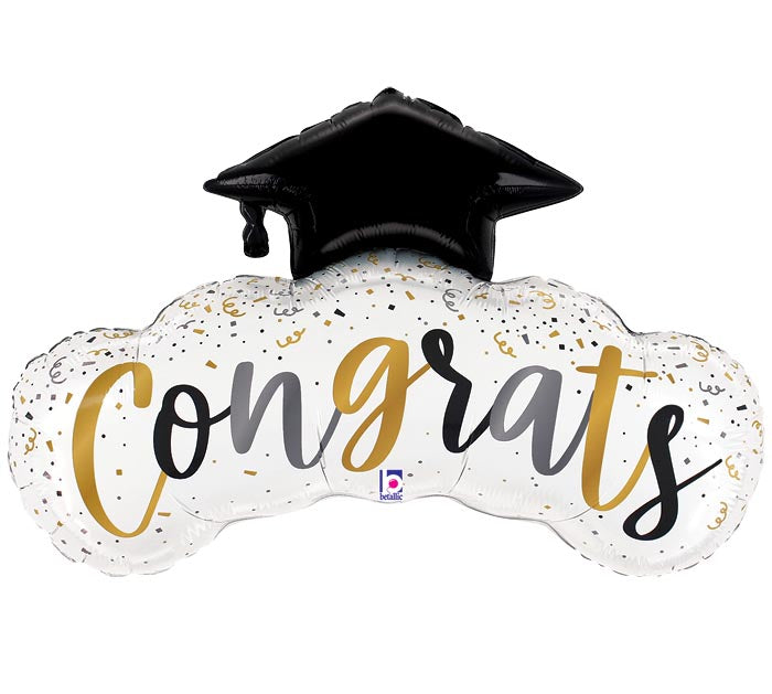 36" GRAD SATIN CONGRATS CONFETTI FOIL BALLOON