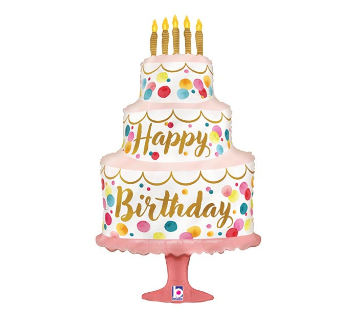446 33" SATIN BIRTHDAY PINK CAKE SHAPE FOIL BALLOON