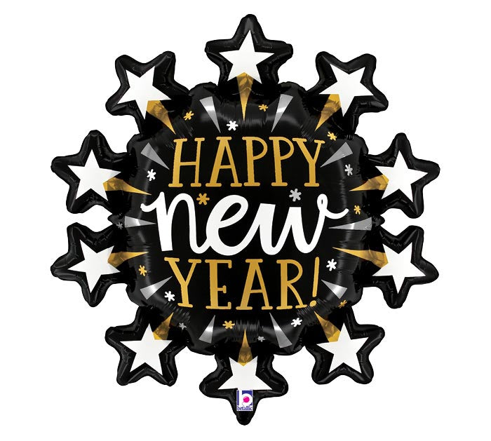 30" HAPPY NEW YEAR STARBURST SHAPE BALLOON