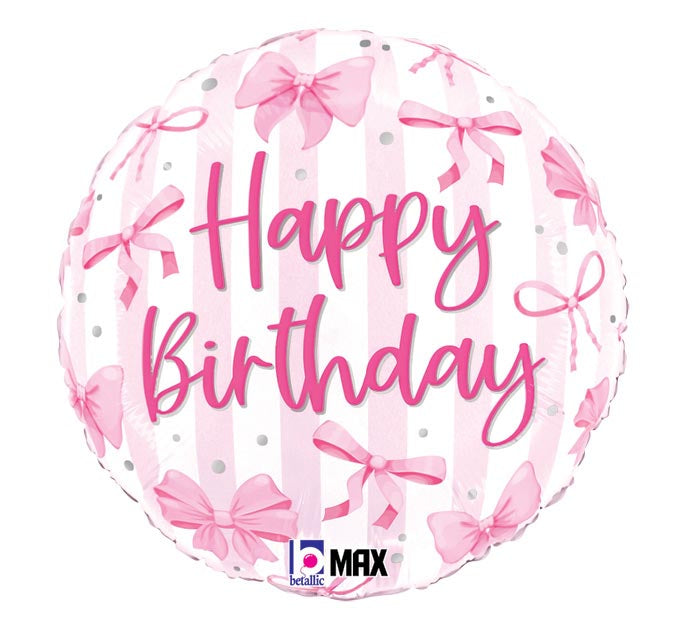 345 18" PKG HBD PRETTY PINK BOW BIRTHDAY