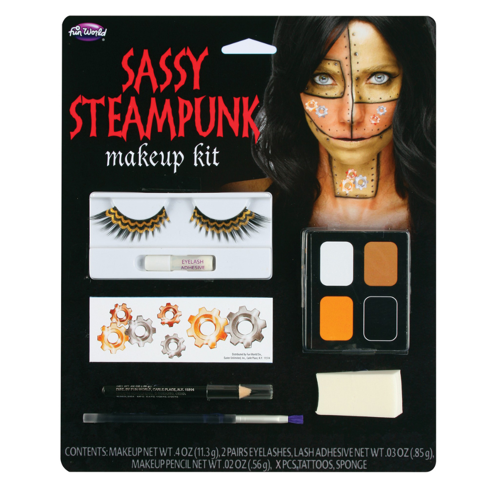 Fun World Halloween Sassy Steampunk Kit 7pc Makeup Kit Gold Silver