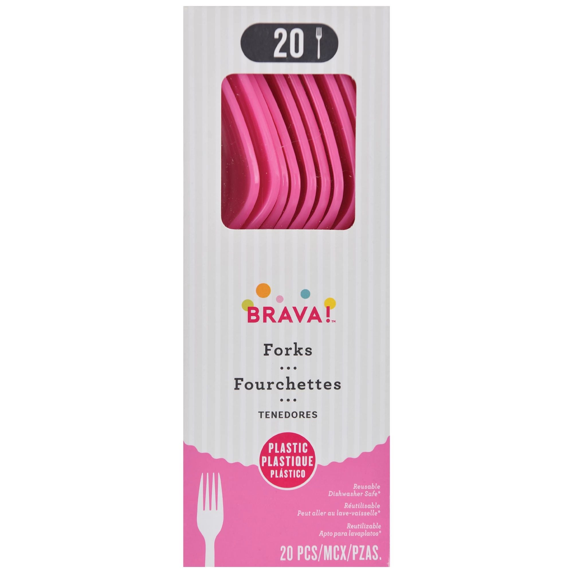 Reusable Plastic Forks, Mid Ct. - Bright Pink