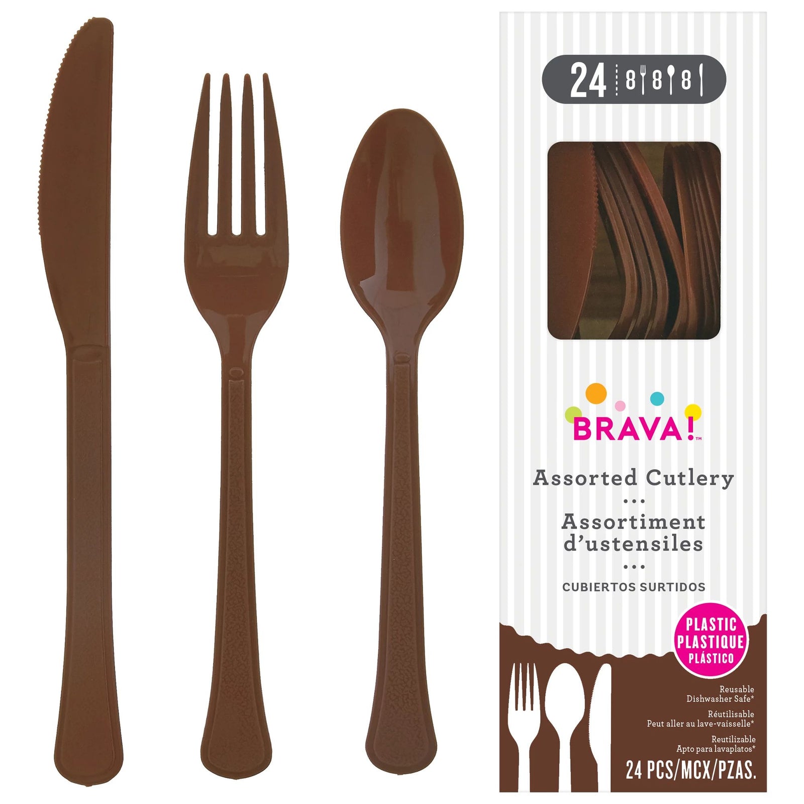 Reusable Plastic Cutlery Assortment, Low Ct. - Chocolate Brown