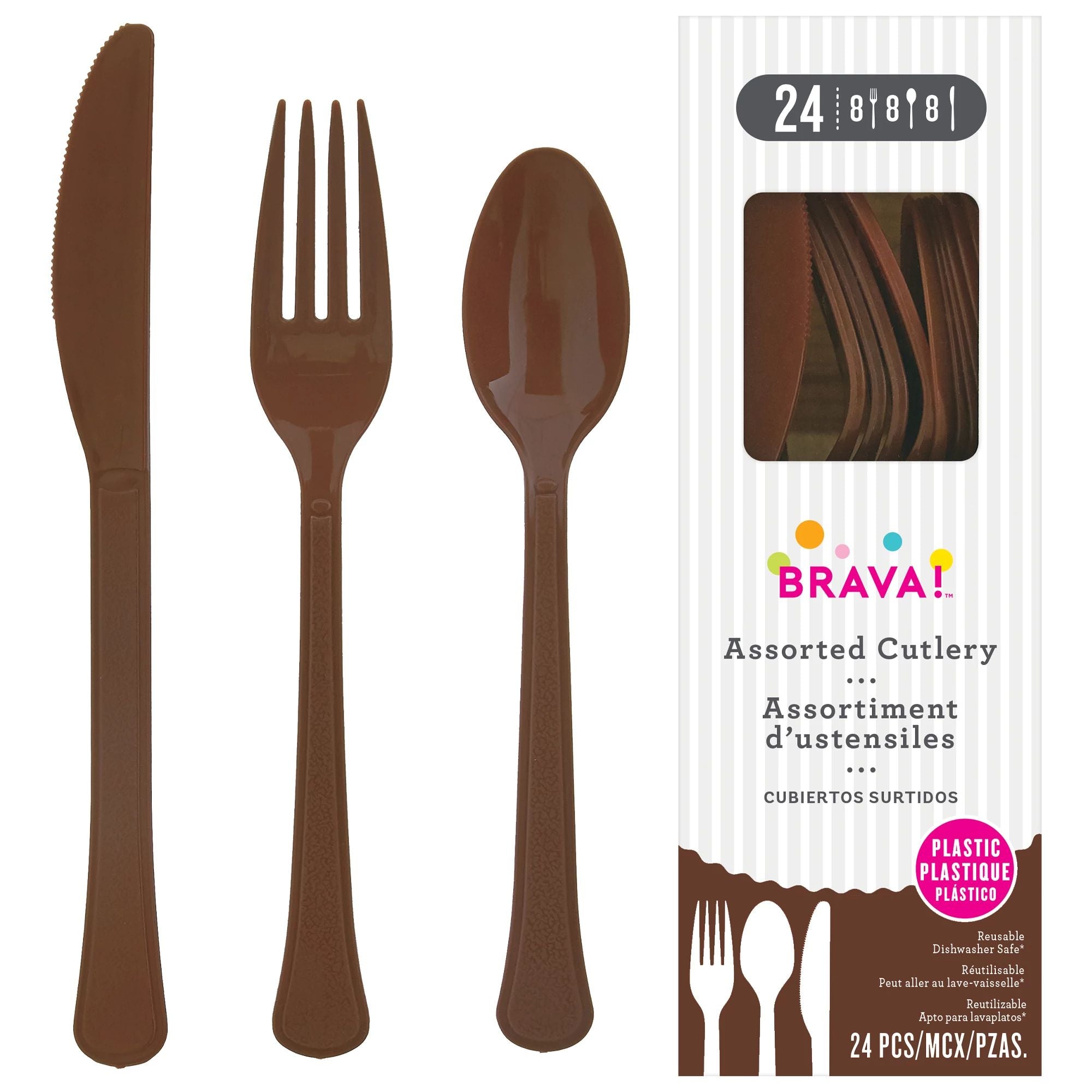 Reusable Plastic Cutlery Assortment, Low Ct. - Chocolate Brown