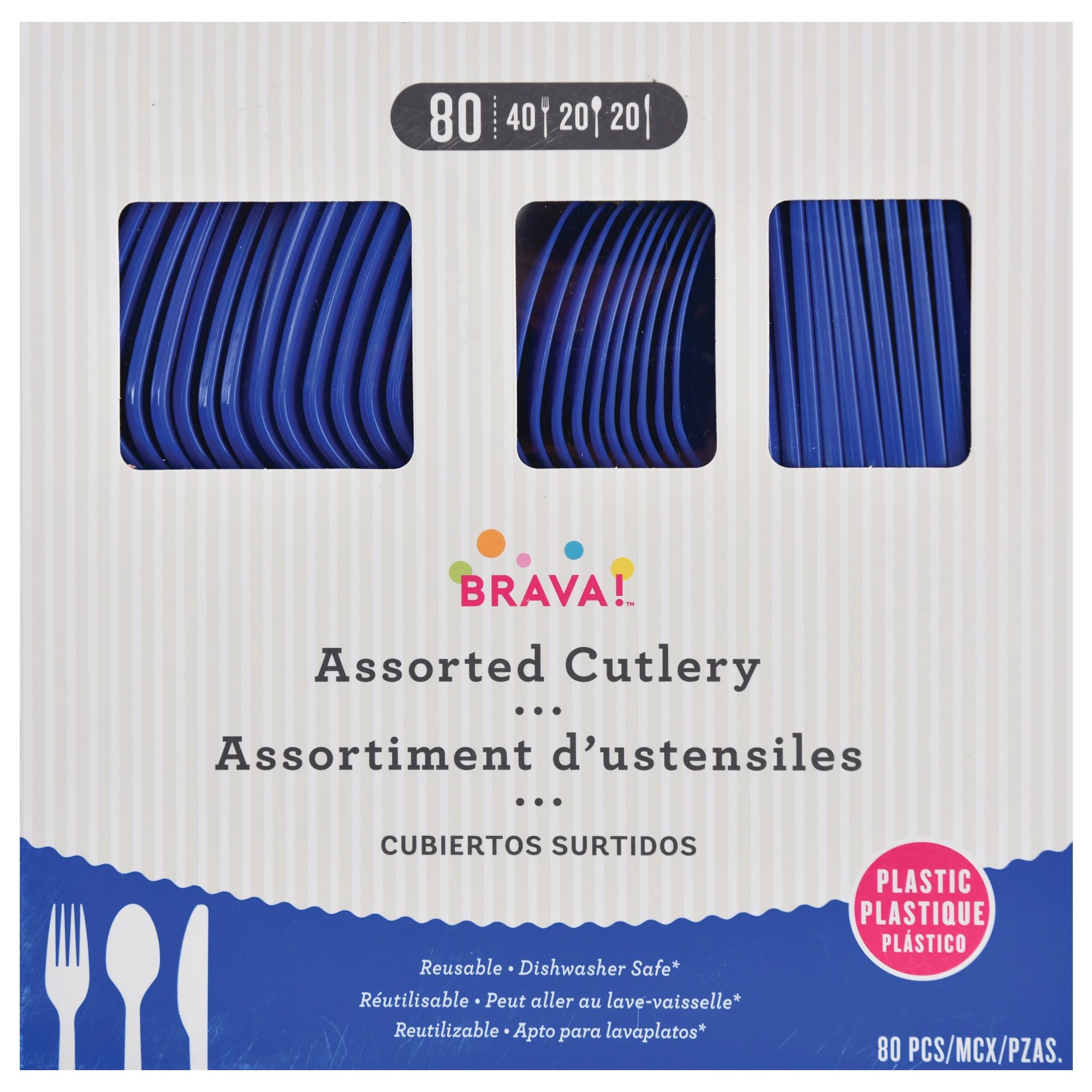 Bright Royal Blue - Boxed, Heavy Weight Cutlery Asst., 80 Ct.