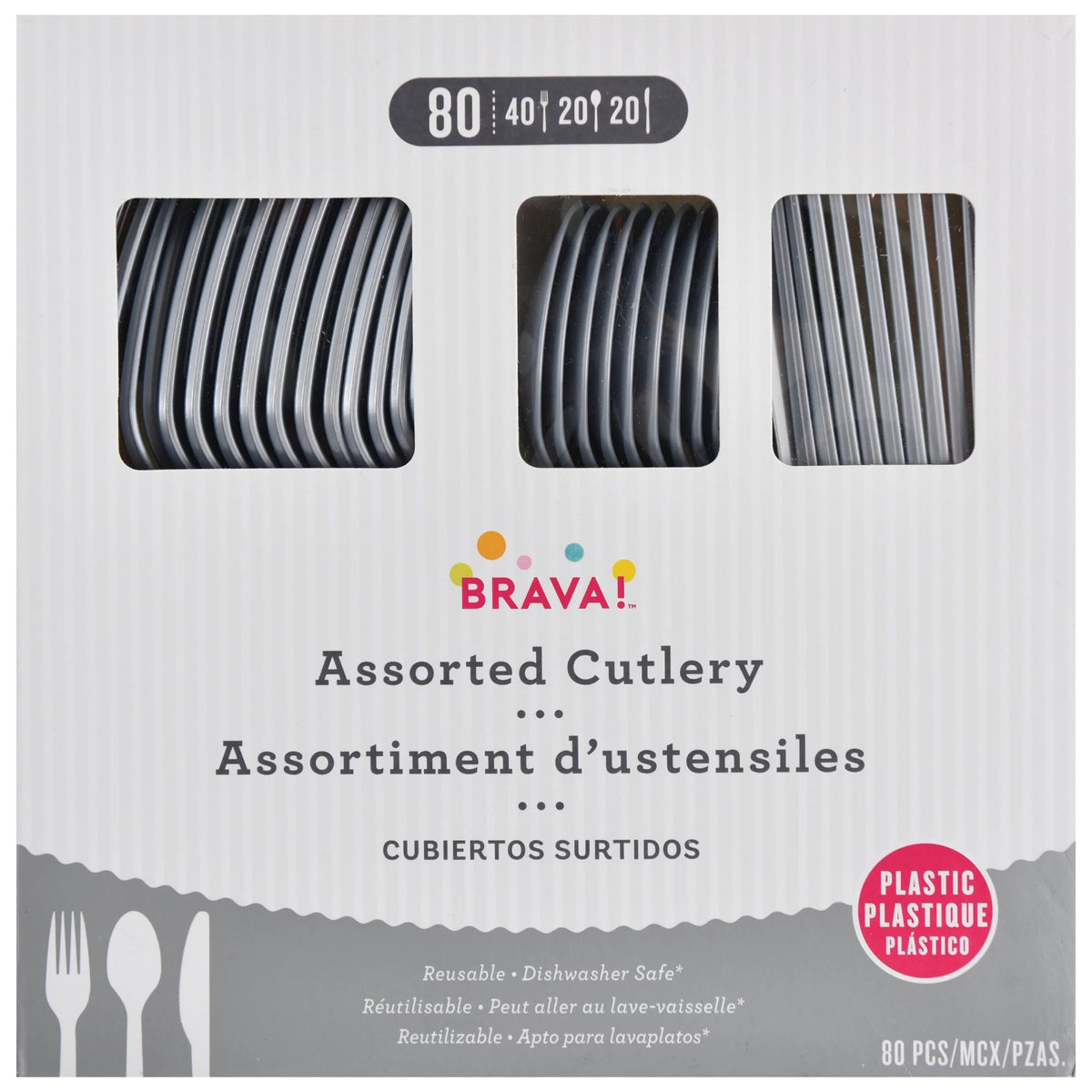 Reusable Plastic Cutlery Assortment, Mid Ct. - Silver