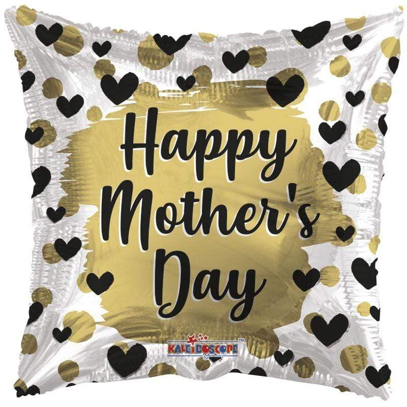 C015 Happy Mother's Day Gold and Black Hearts 18″ Balloon E005