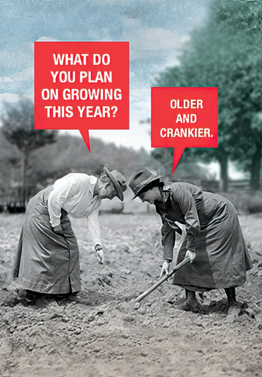 Funny Vintage Women Gardening Birthday Card - Older & Cranky | Funny Birthday Greeting Card