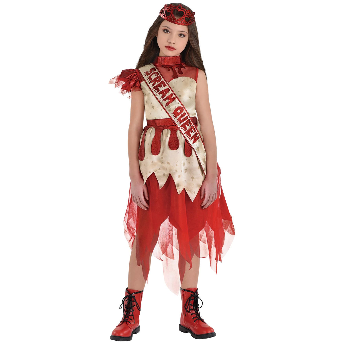 Scream Queen Dress Costume Set - (Medium 8-10) - Red &amp; White Polyester Outfit