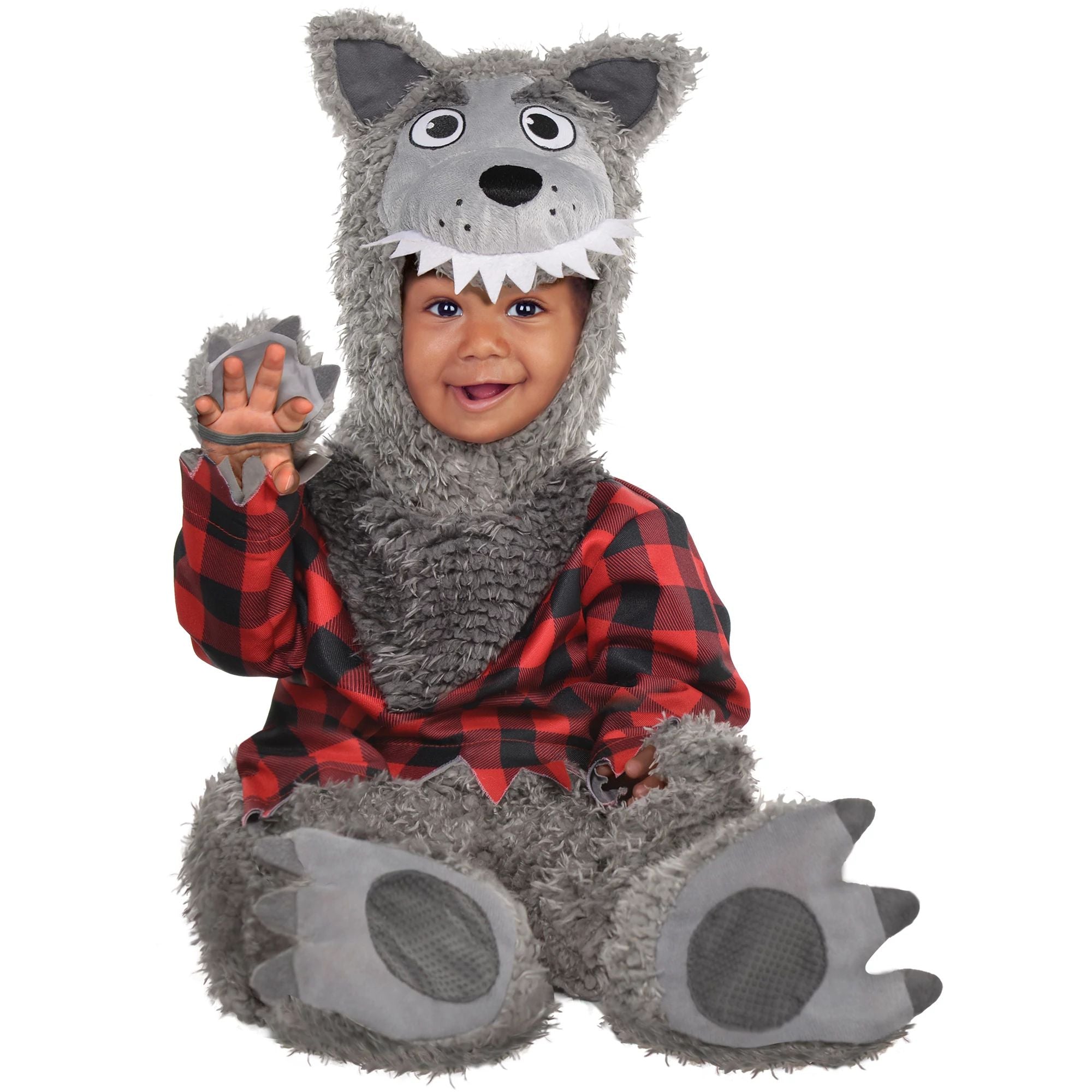 Party City Wolf Costume for Babies - Baby Costume Includes Jumpsuit, Hood, & Booties - Costumes for Halloween, Birthday Parties, & Themed Events Gray