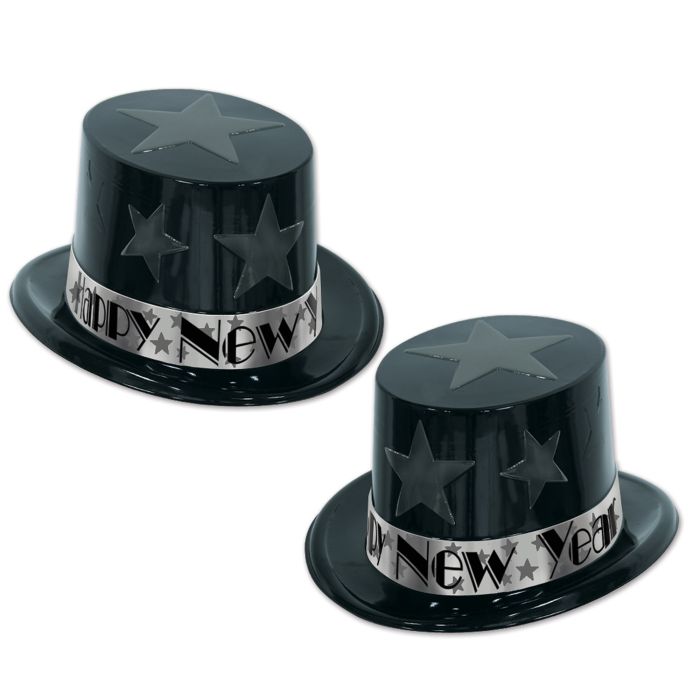 Happy New Year Black & Silver Star Topper Hat
