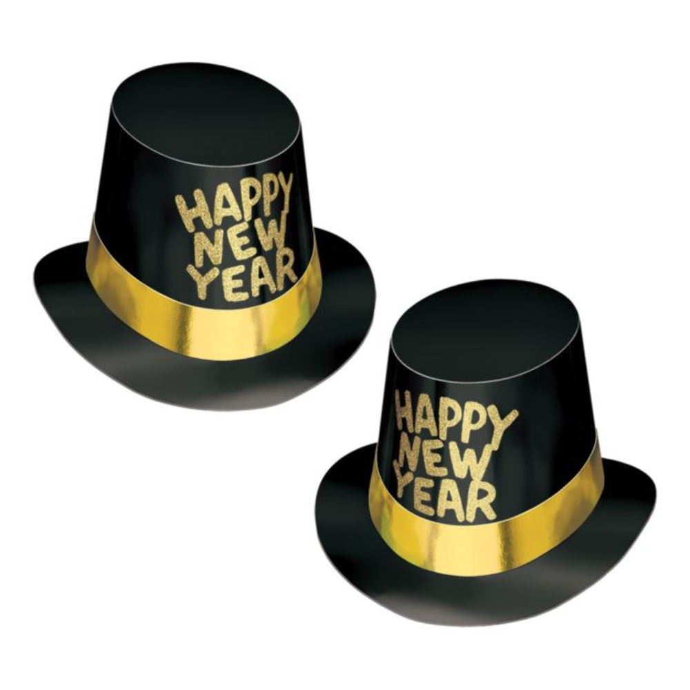 Black Hi-Hat w/Glittered HNY - Gold