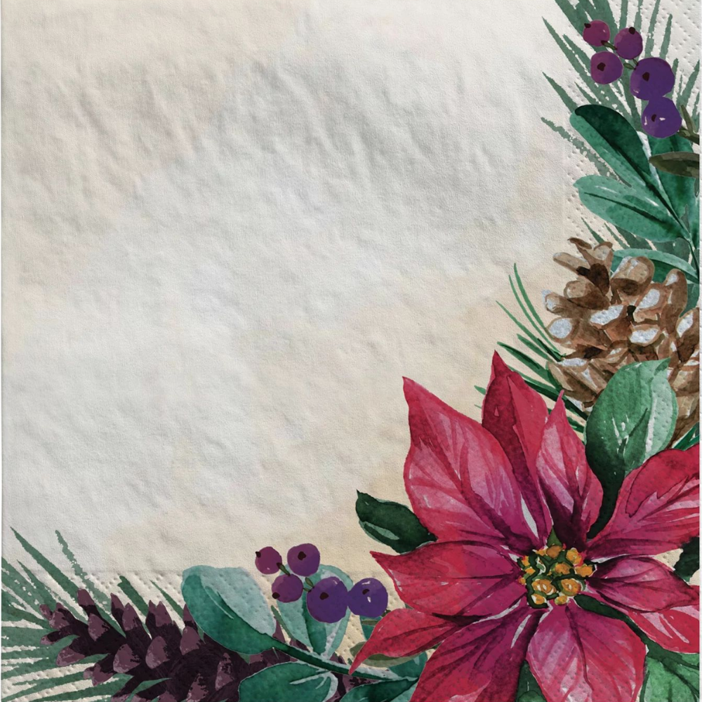 Traditional Pointsettia Beverage Napkins