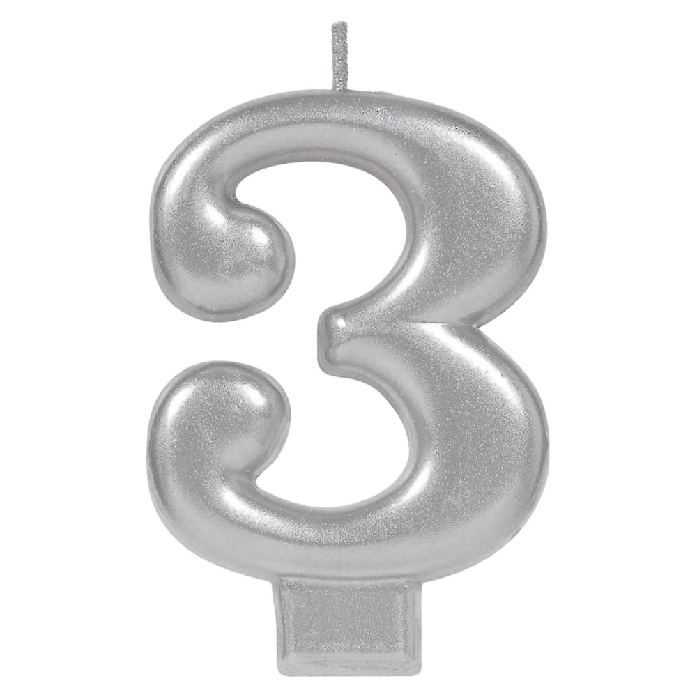 Numerical Silver Metallic Candle - 0-9