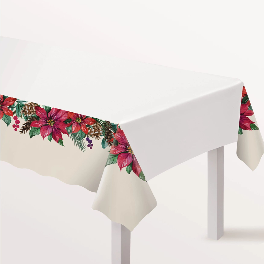 Traditional Pointsettia Plastic Table Cover