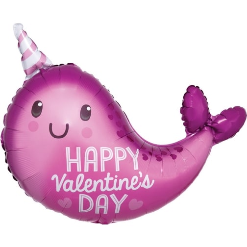 22″ Valentine Narwhal – Jr Shape Mylar Foil Balloon