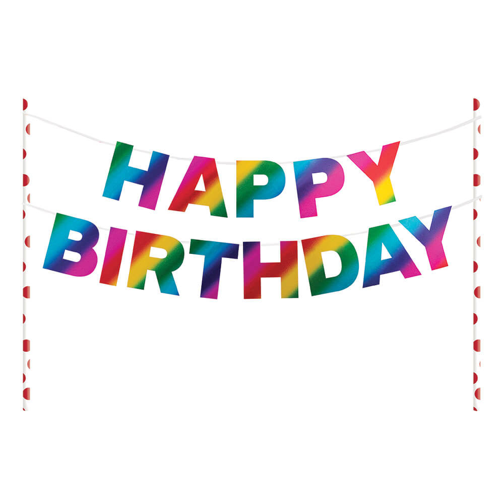 Metallic Rainbow Happy Birthday Pennant Cake Topper