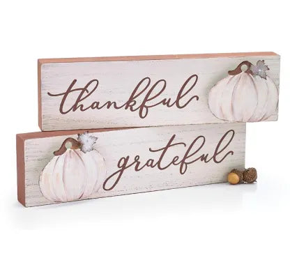 Cream Pumpkin Shelf Sitter Sign Assorted 1ct