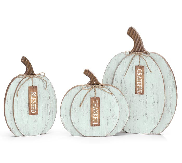 DISTRESSED WHITE PUMPKINS WITH MESSAGE