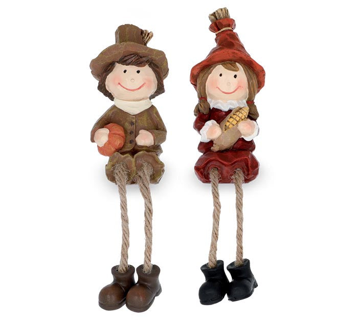 Scarecrow Dangle Leg Couple Shelf Sitter