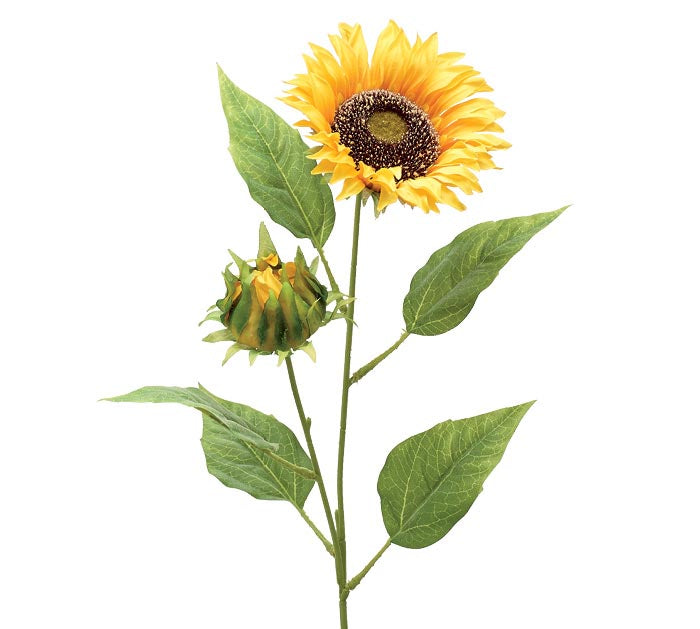 Silk Sunflower Stem with Bloom and Bud