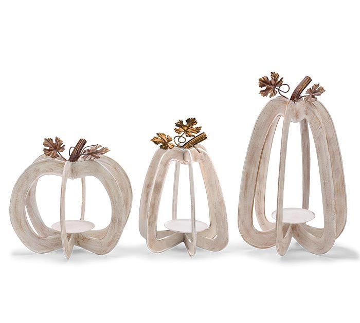 Rustic Cream and Gold Pumpkin Candleholder Set