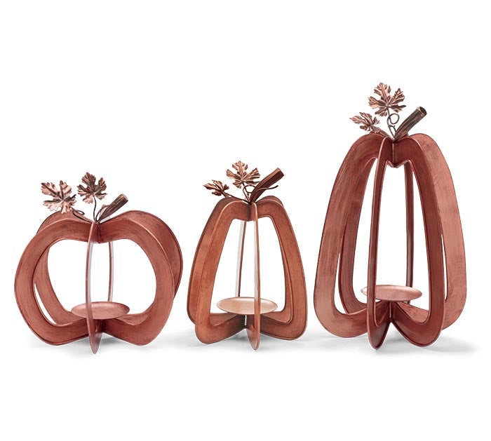 Rustic Copper Pumpkin Candleholder Set