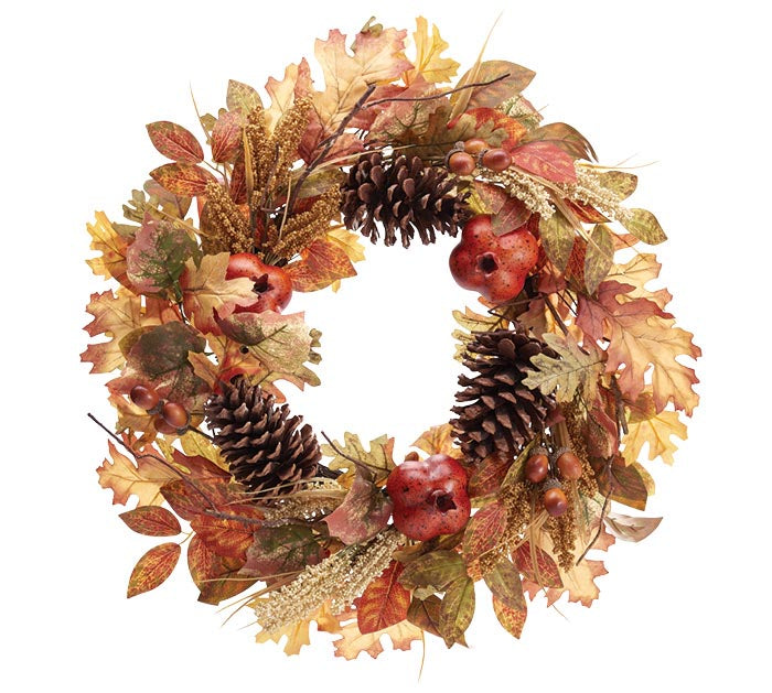 22" Wreath - Leaves, Pinecones, and Pomegranates